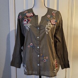 Kyla Seo Olive Green Embroidered Jordan Blouse